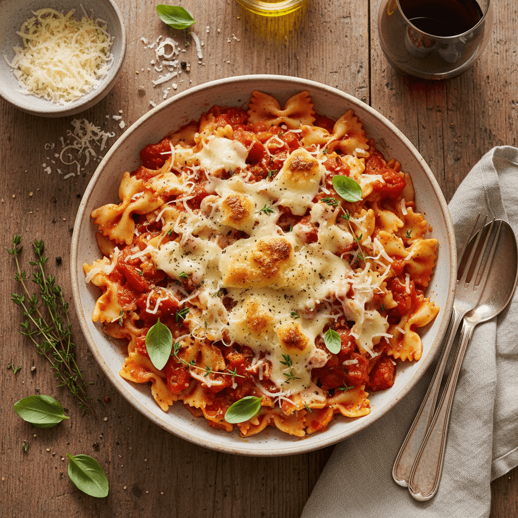 Nudeln mit Tomatensoße und Comté