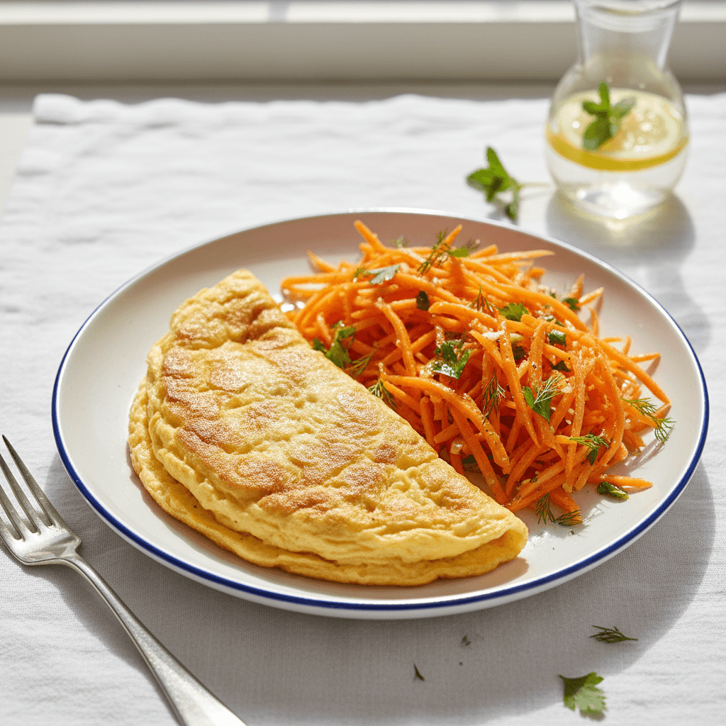 Omelette nature et salade de carottes crues