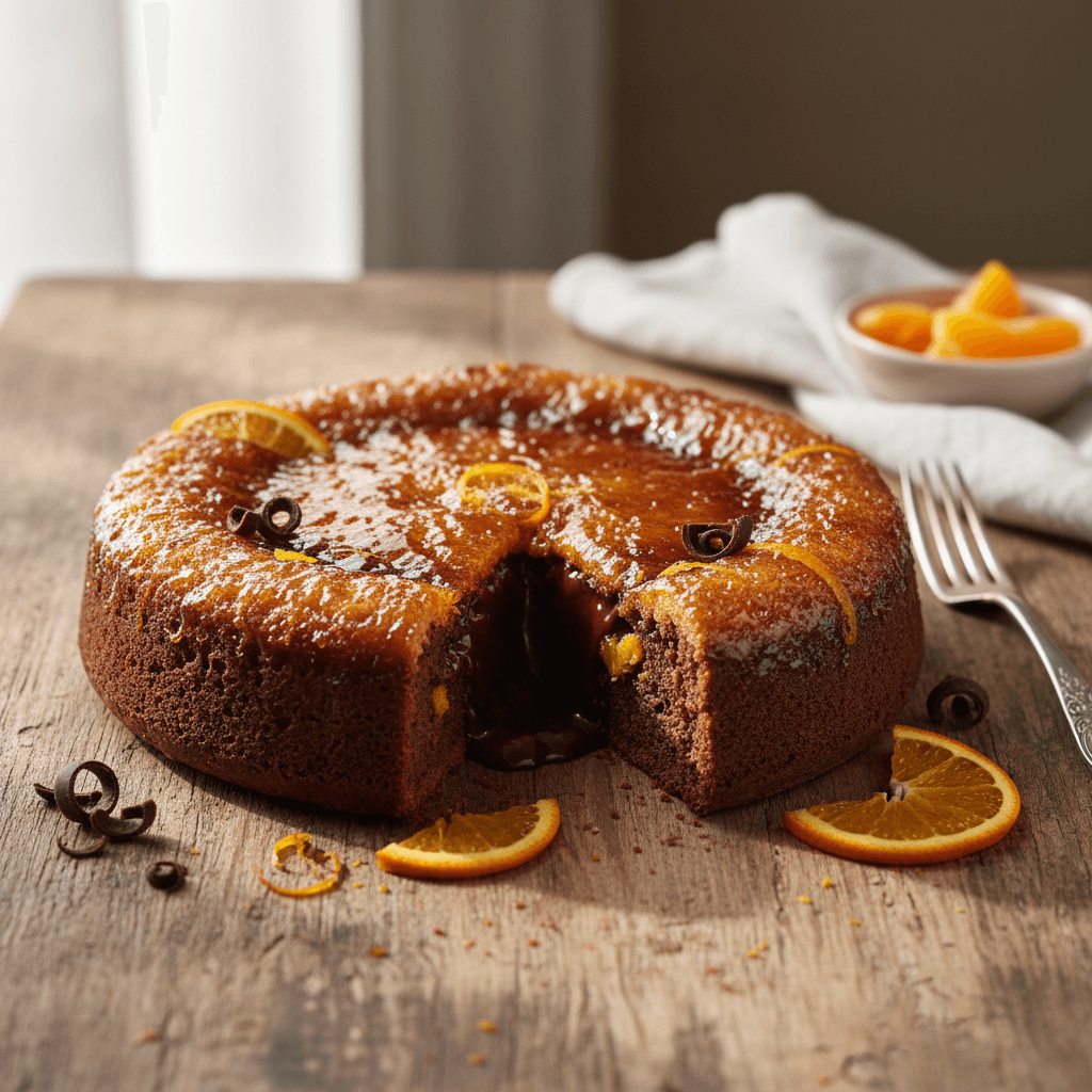Soft Chocolate-Orange Cake with Caramelized Sugar Crust