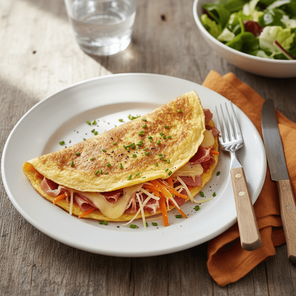 Omelette mit Schinken, Käse und Möhren