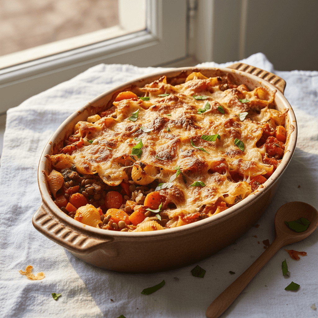 Gratin de pâtes aux légumes et sauce tomate