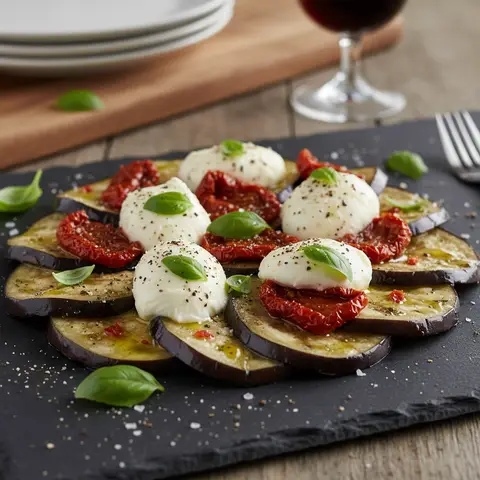 Carpaccio d'aubergine marinée à la mozzarella