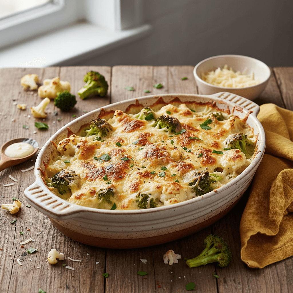 Gratin de Brocoli et Chou-fleur au Gruyère