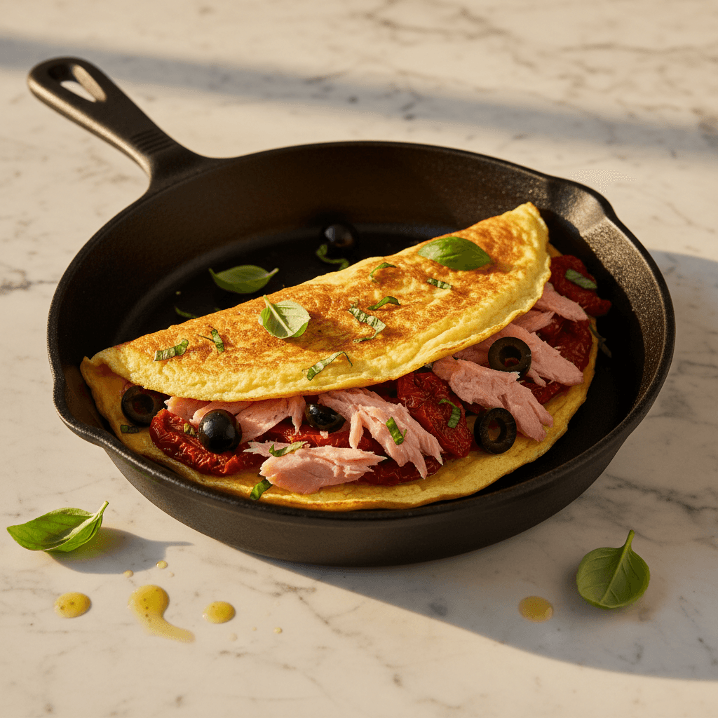 Omelette méditerranéenne à la truite fumée