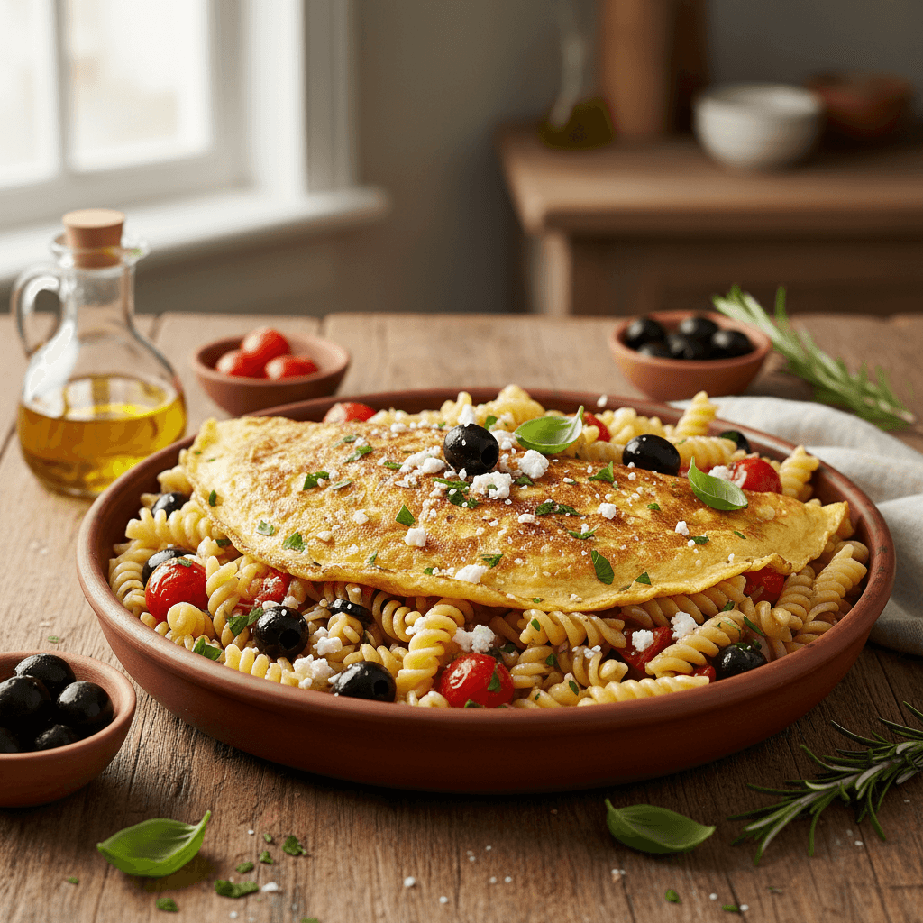 Mediterranean-Style Omelet with Pasta