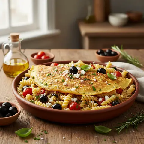 Omelette aux Olives et Pâtes (Style Méditerranéenne)
