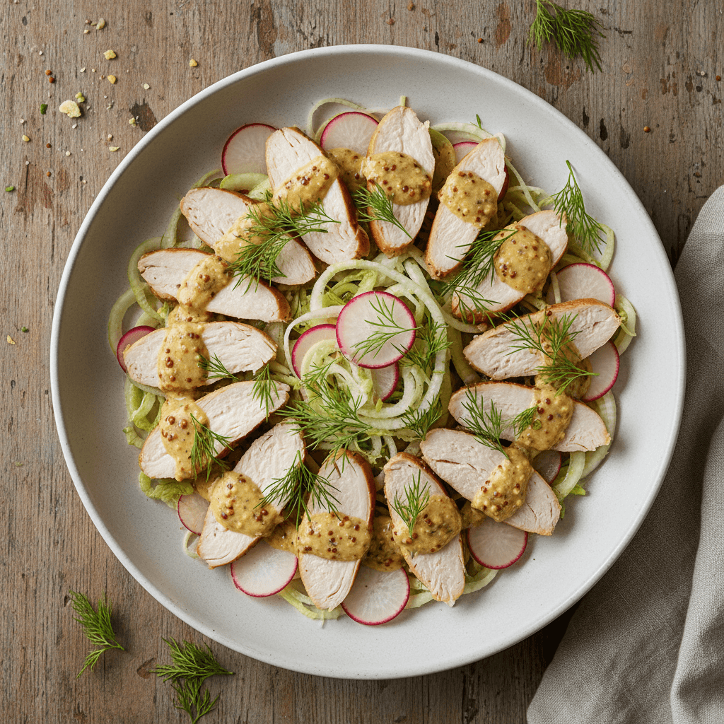 Salade de poulet fumé à la scandinave et aneth