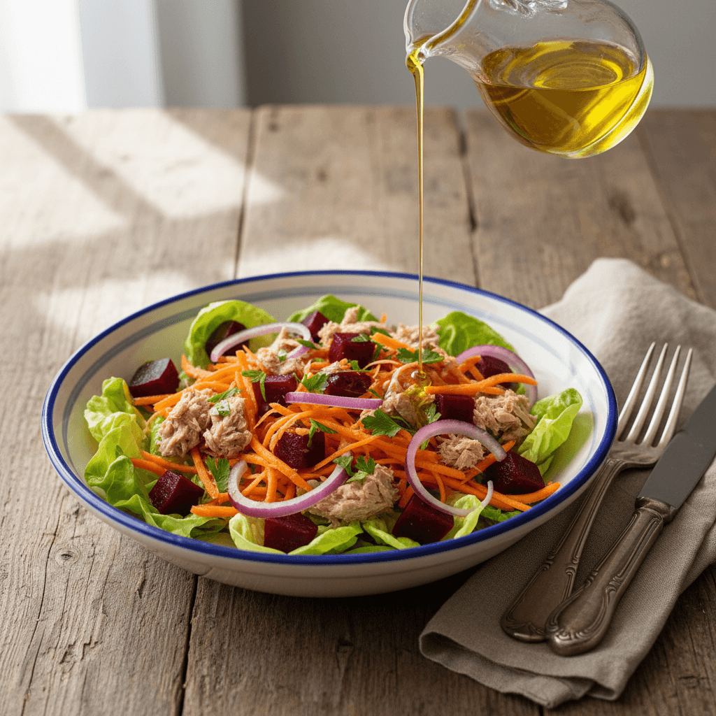 Mixed Salad with Tuna, Carrots, and Beets