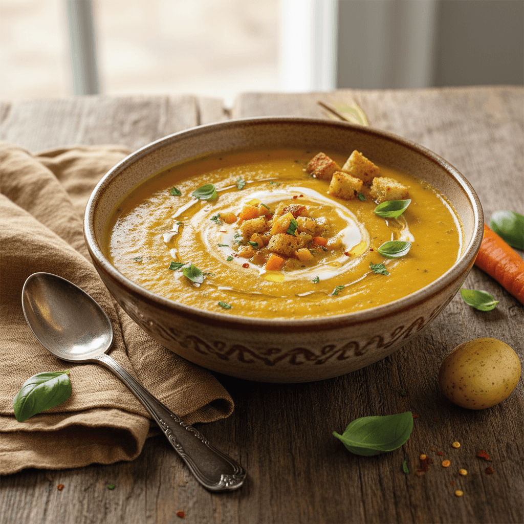 Karotten-Kartoffel-Creme-Suppe auf italienische Art