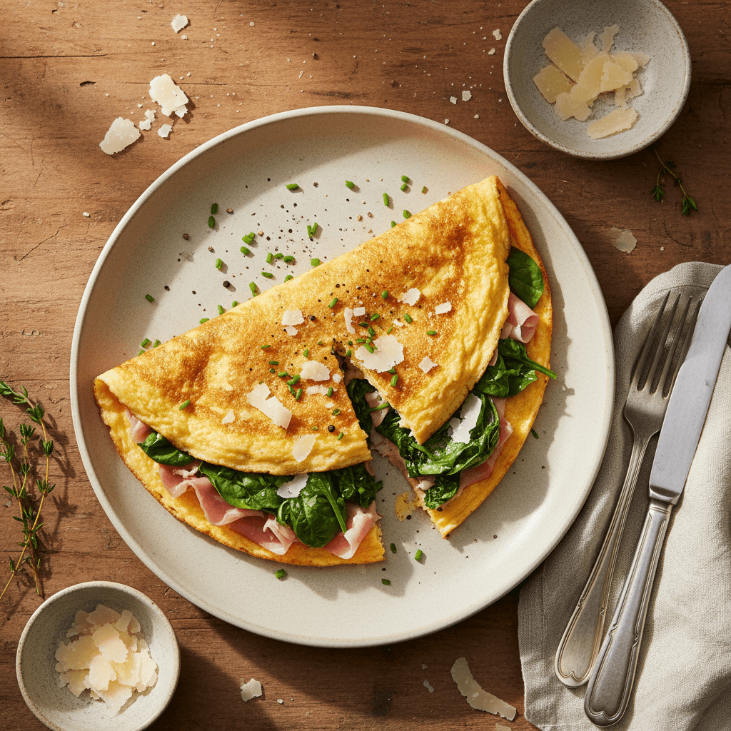 Omelette Épinards, Jambon et Parmesan