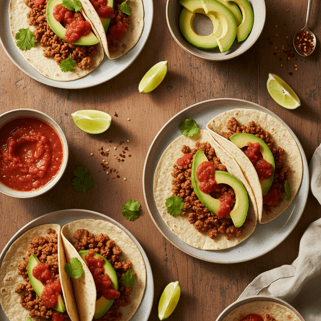 Tacos Mexicains aux Avocats et Viande Hachée