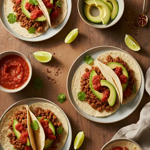 Tacos Mexicains aux Avocats et Viande Hachée