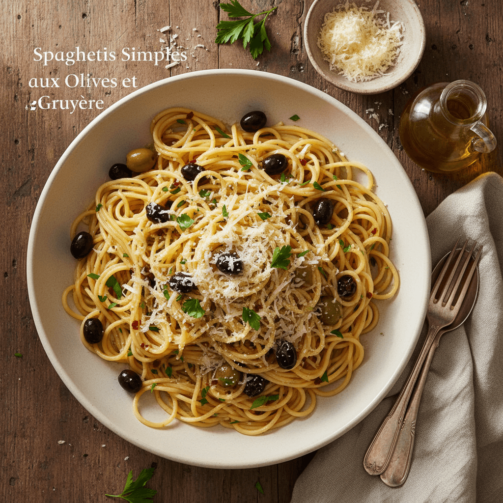Simple Spaghetti with Olives and Gruyère