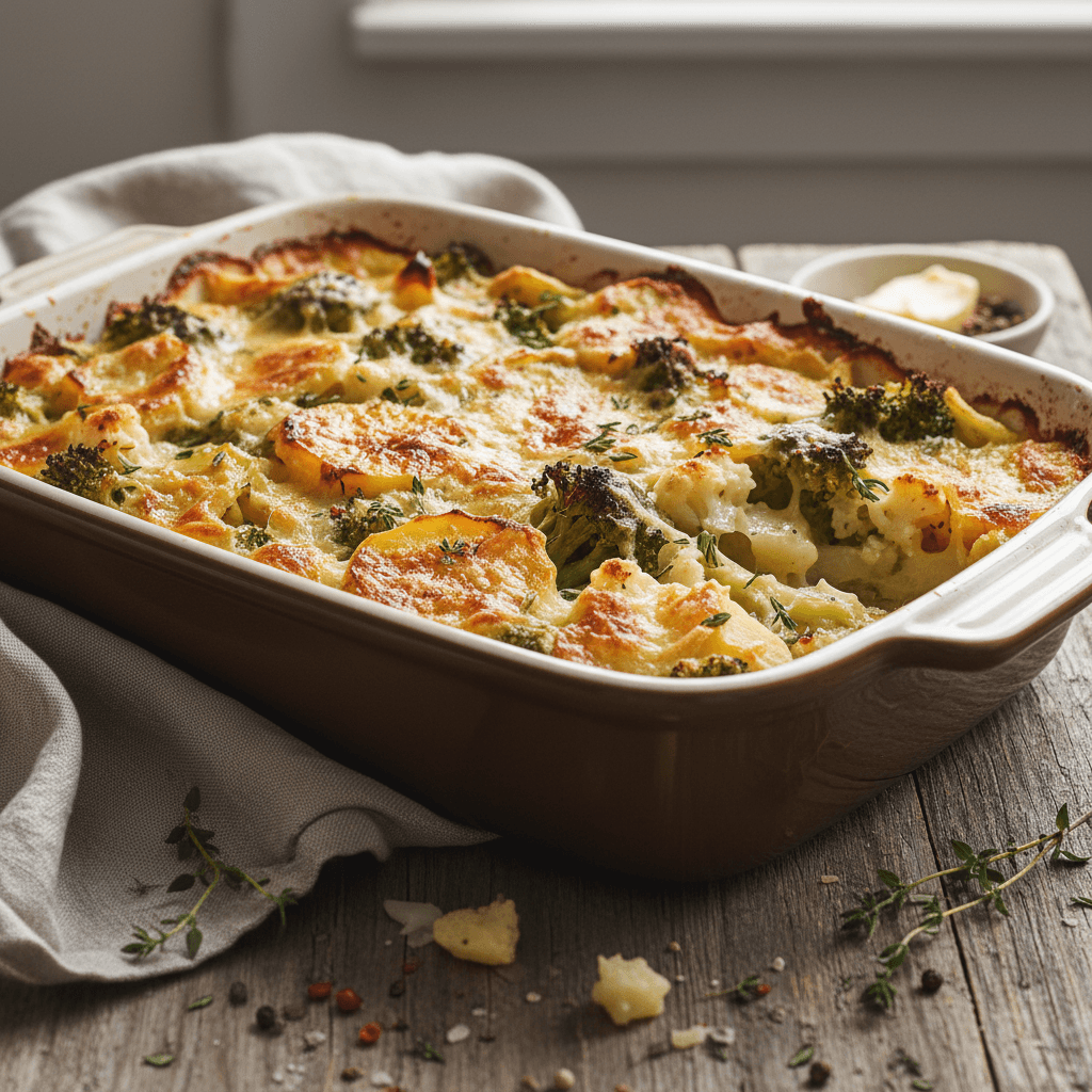 Gratin of Potatoes, Broccoli, and Cauliflower