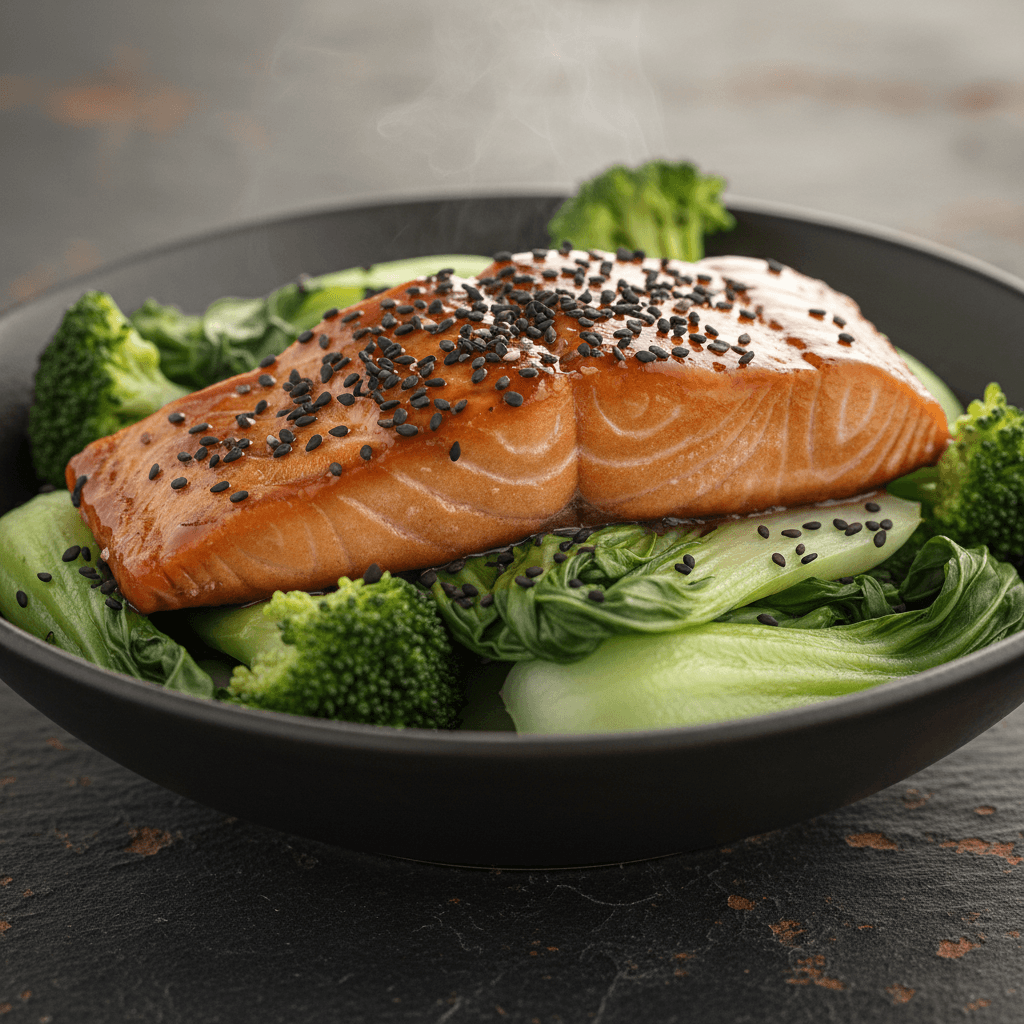 Bowl de saumon teriyaki sur brocoli vapeur