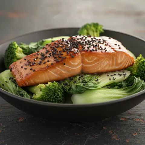Bowl de saumon teriyaki sur brocoli vapeur
