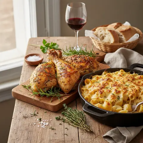 Poulet Rôti aux Herbes et Gratin de Coquillettes