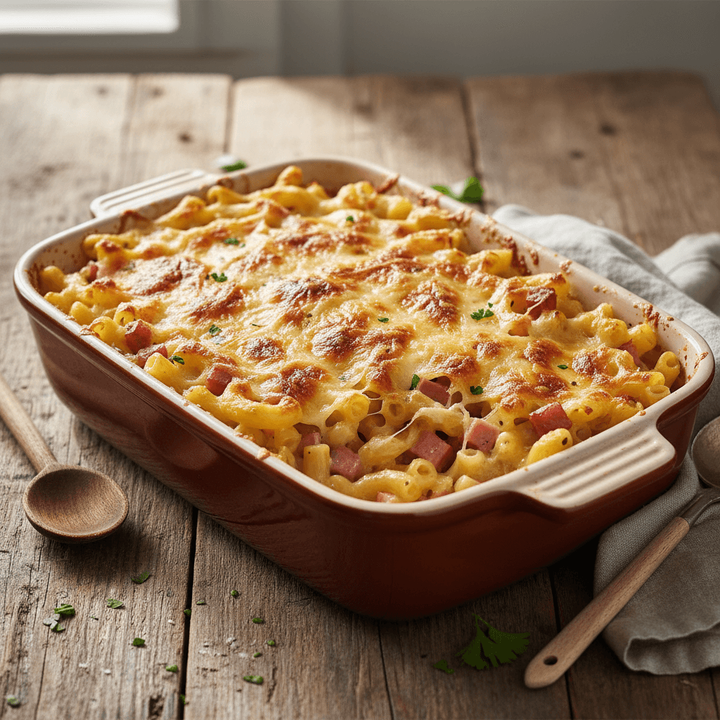 Überbackene Nudeln mit Schinken und Gruyère