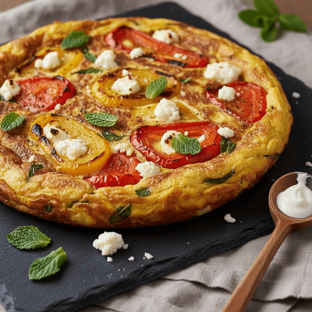 Frittata grillée aux poivrons, feta et menthe
