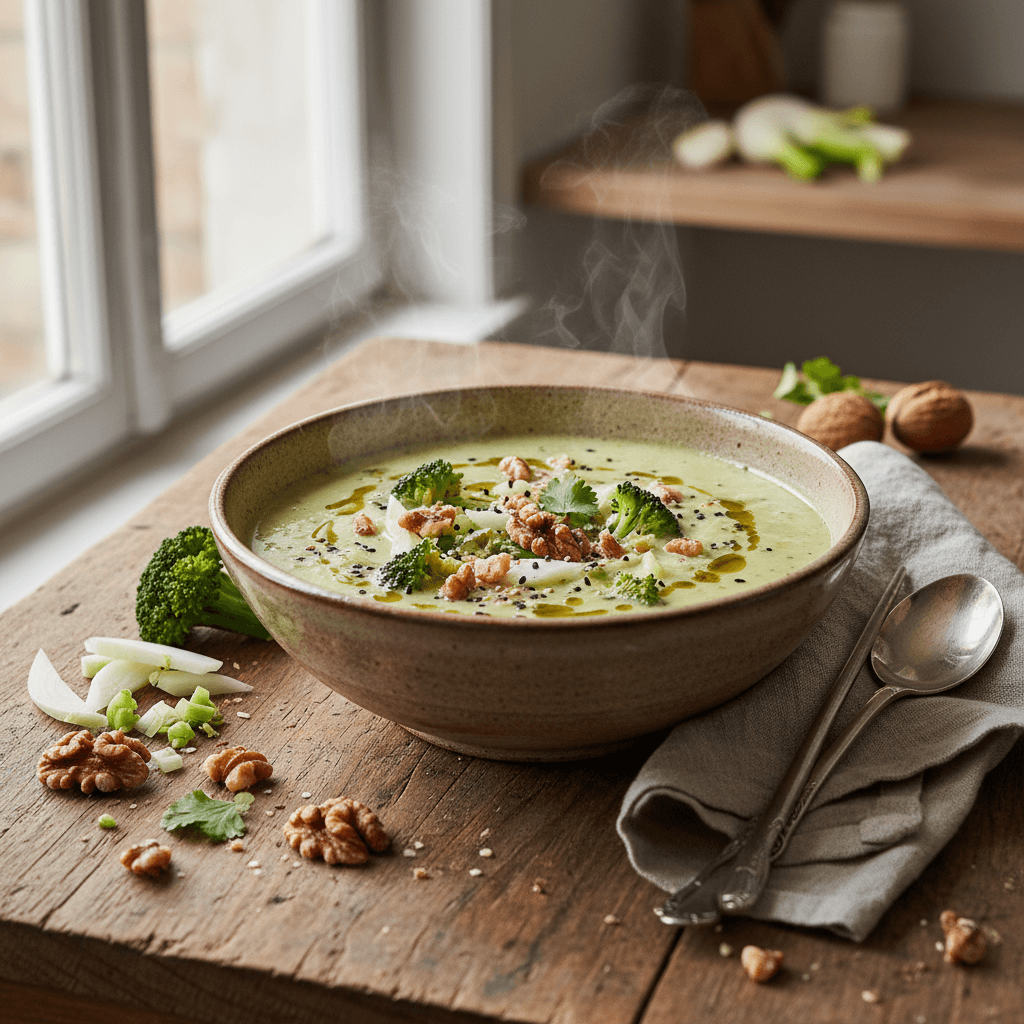 Asian Fennel and Broccoli Soup with Walnuts