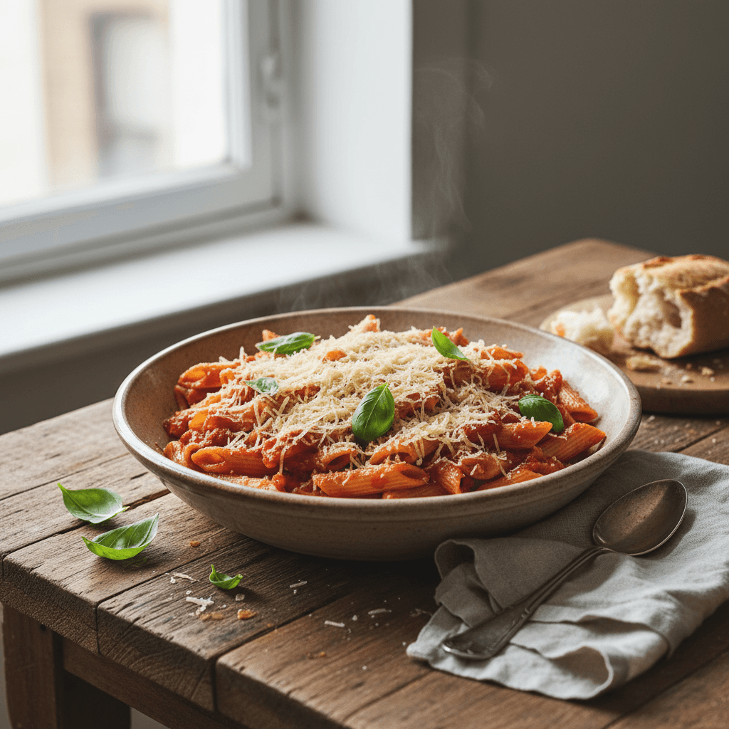 Penne with Tomato Sauce and Comté