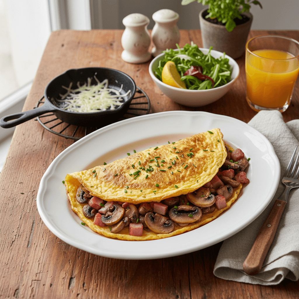 Omelette aux champignons et jambon