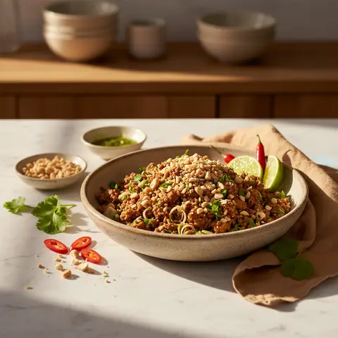 Tartare de tempeh aux herbes thaïes et cacahuètes