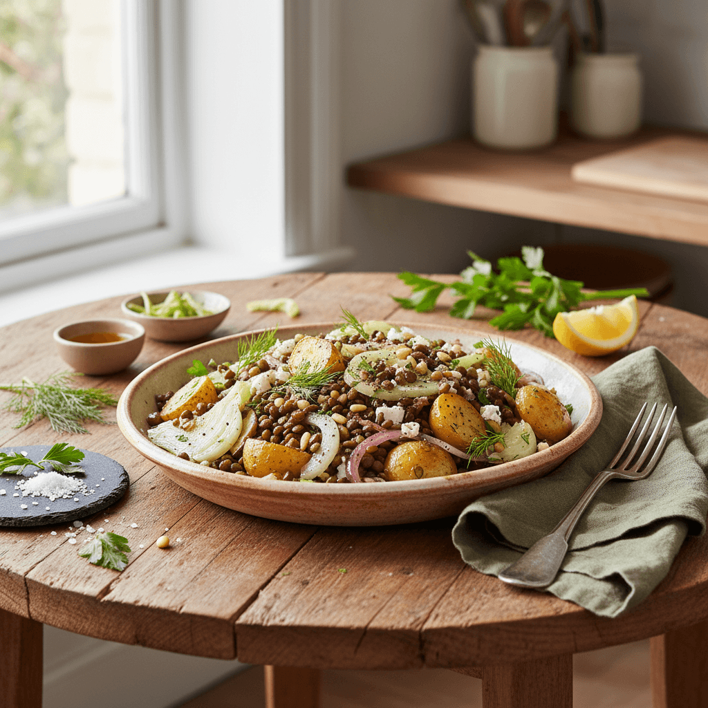 Warm Lentil, Potato and Fennel Salad