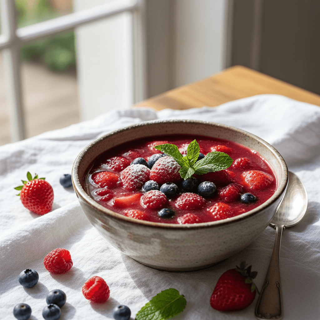 Soupe Fraise-Myrtille-Framboise