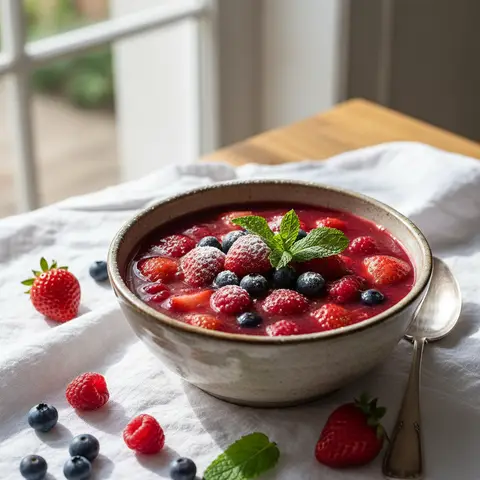 Soupe Fraise-Myrtille-Framboise