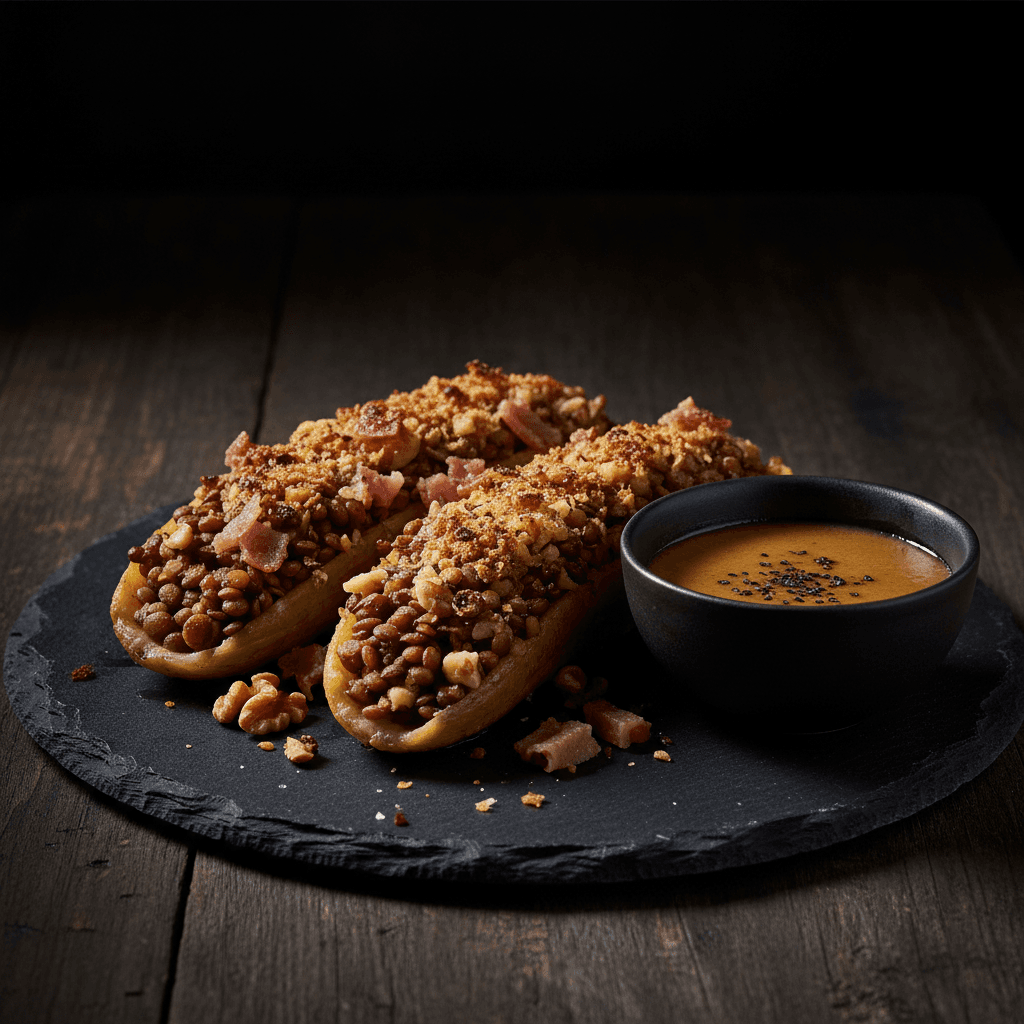 Bananes Farcies aux Lentilles et Noix, Sauce Miso