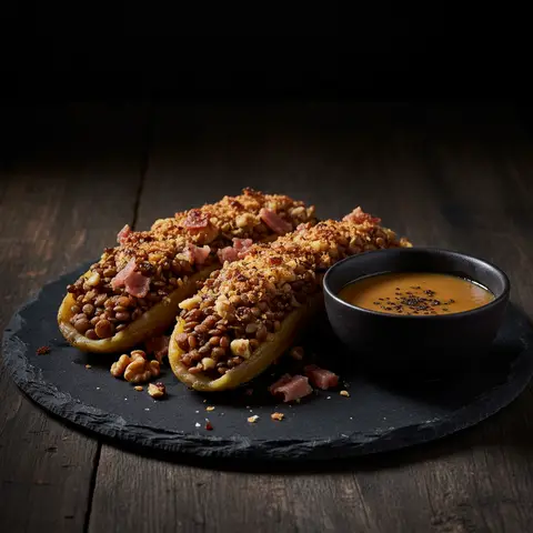 Bananes Farcies aux Lentilles et Noix, Sauce Miso