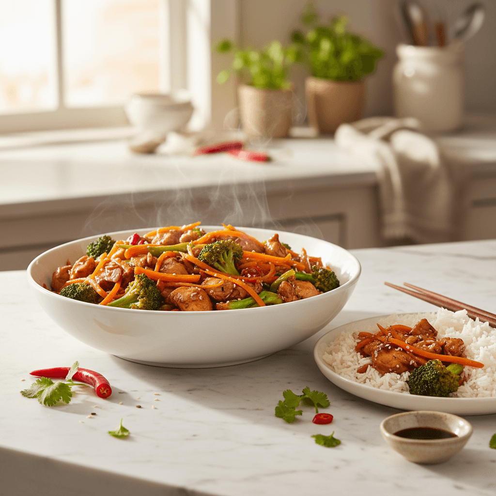 Wok de légumes au poulet