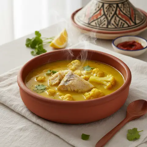 Soupe marocaine au poisson et chou-fleur