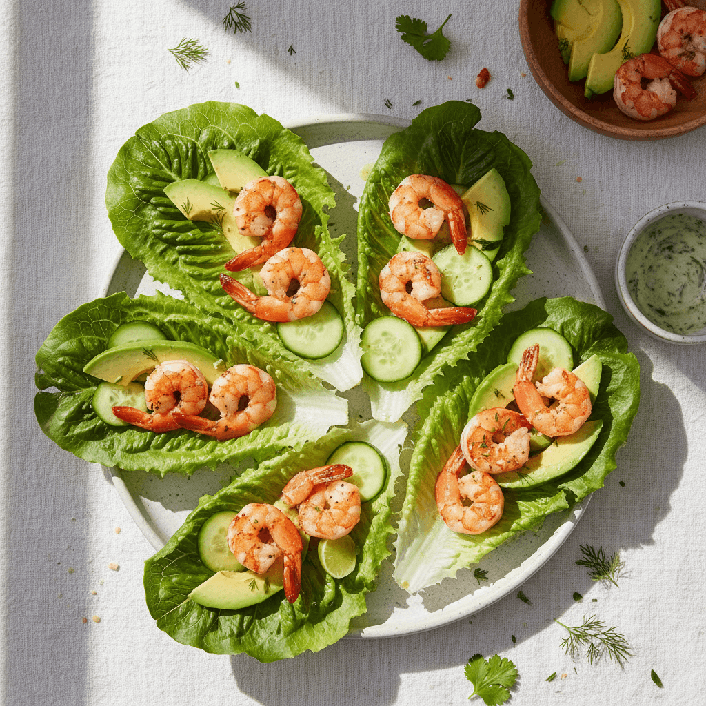 Wrap laitue aux crevettes grillées et avocat