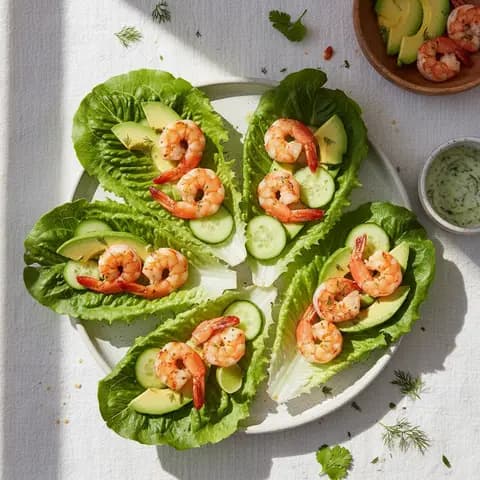Wrap laitue aux crevettes grillées et avocat