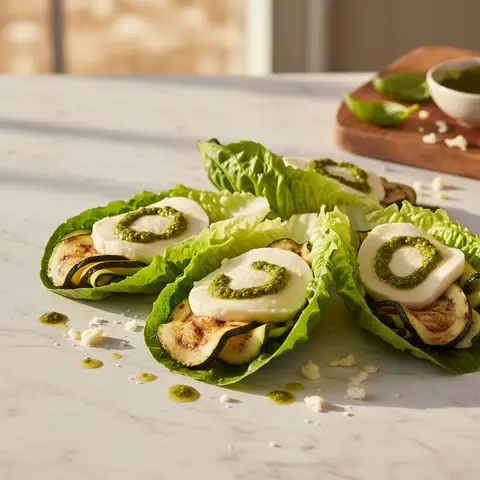 Wrap de laitue à la mozzarella, pesto et courgettes
