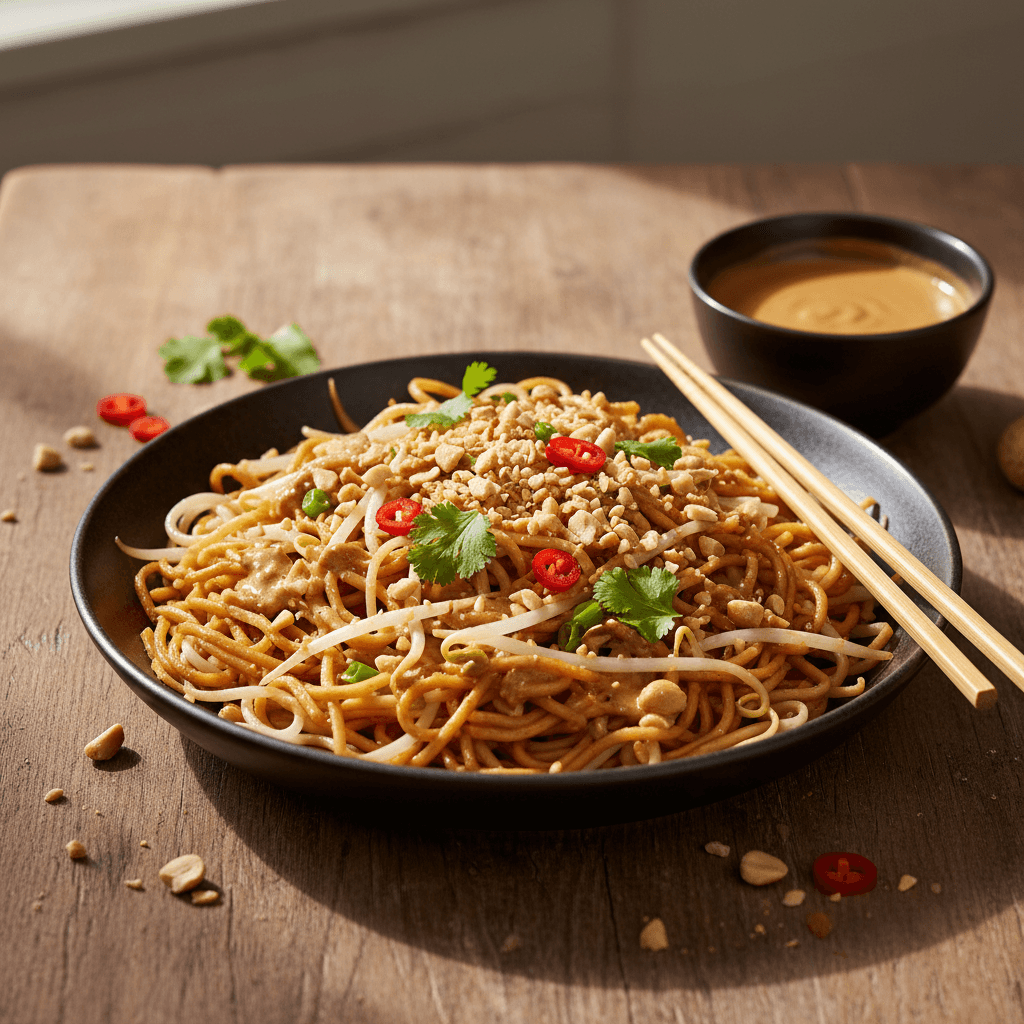 Asian Stir-Fried Noodles with Peanut and Bean Sprouts