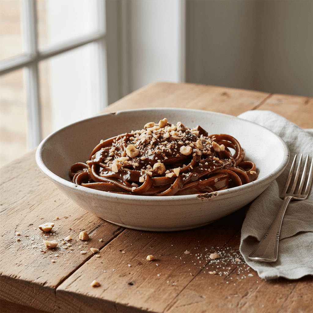 Schokoladennudeln mit Haselnüssen