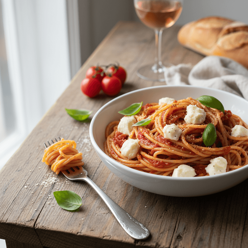 Spaghetti with Tomato and Mozzarella