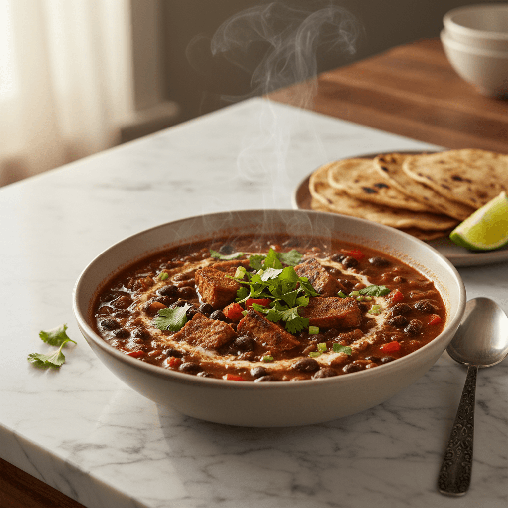 Soupe mexicaine aux haricots noirs et tempeh