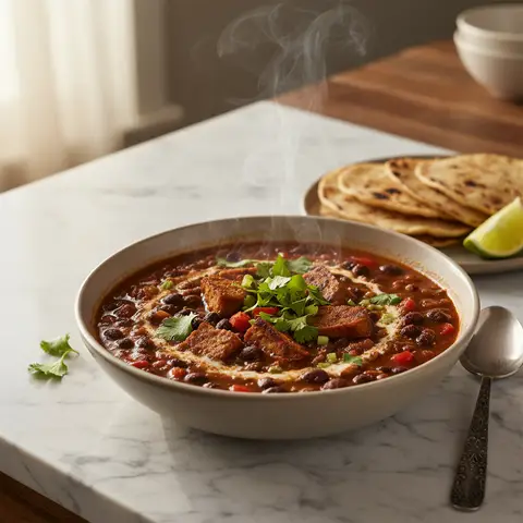 Soupe mexicaine aux haricots noirs et tempeh