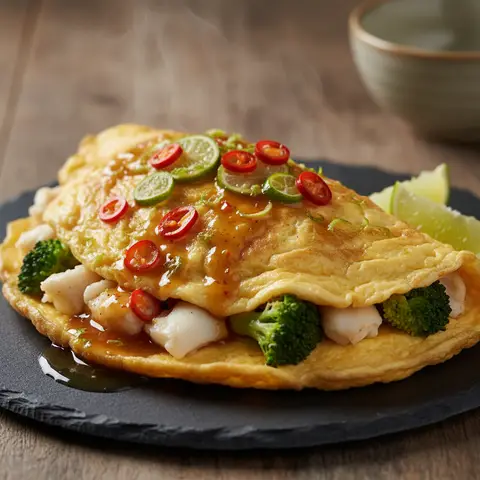 Omelette thaïe au crabe et brocoli