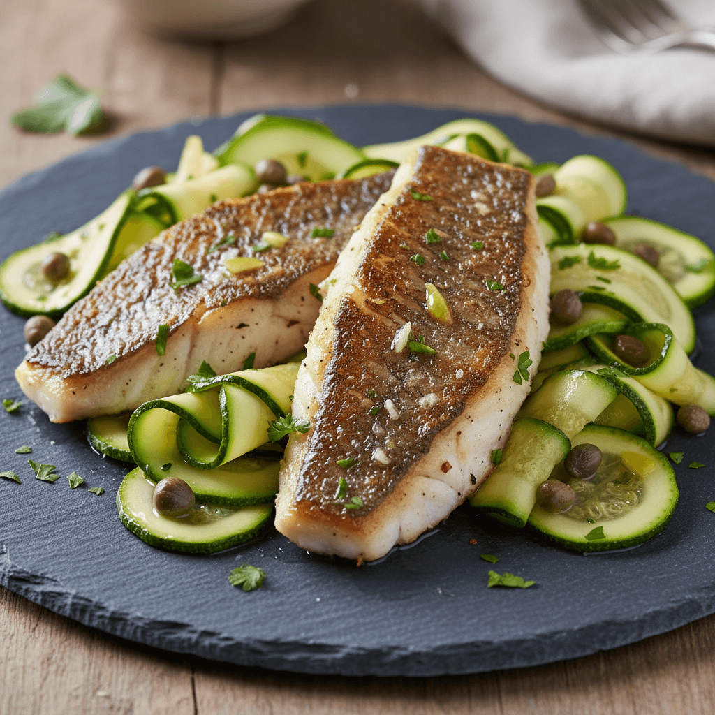 Poêlée de bar aux courgettes et câpres