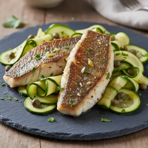 Poêlée de bar aux courgettes et câpres