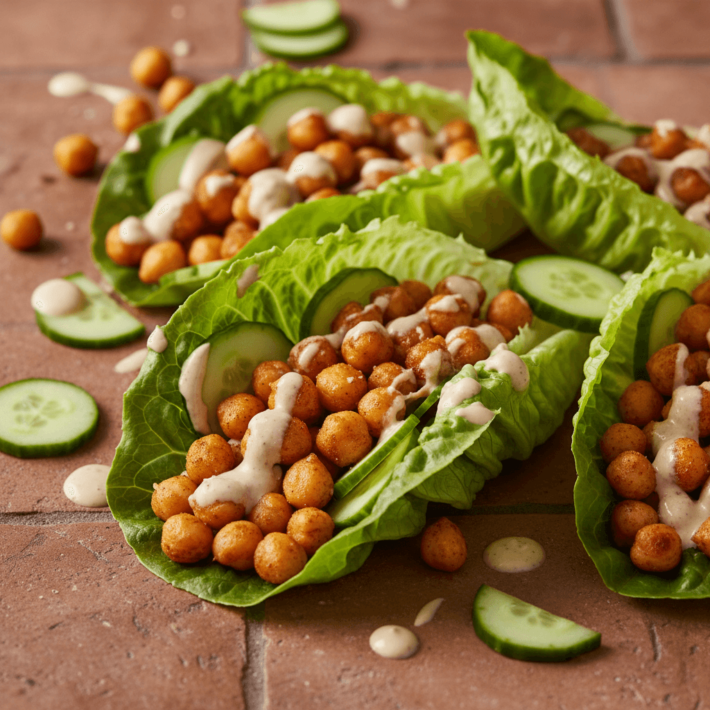 Wrap de laitue aux pois chiches croustillants et concombre