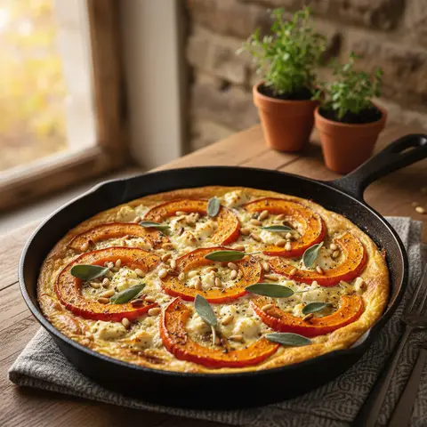 Frittata potimarron & feta à la sauge pignons