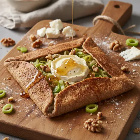 Galette poireau & chèvre noix miel