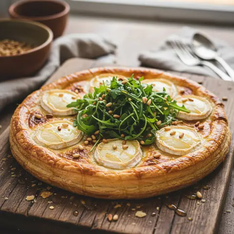 Galette chèvre & miel pignons roquette