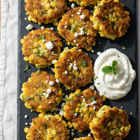 Galettes maïs & feta courgette menthe